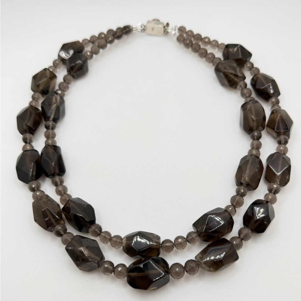 ~17" Revived! Double strands, multi-faceted SMOKY QUARTZ necklace w/ 925 clasp!